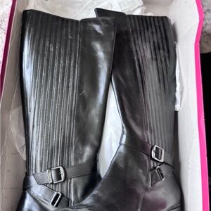 Vaneli Black Heeled Boots with Buckle Detail